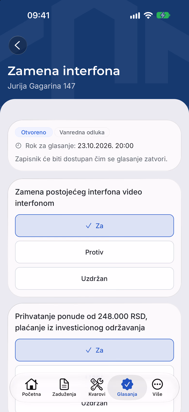 Otvoreno glasanje u mobilnoj aplikaciji esz.rs, primer podataka